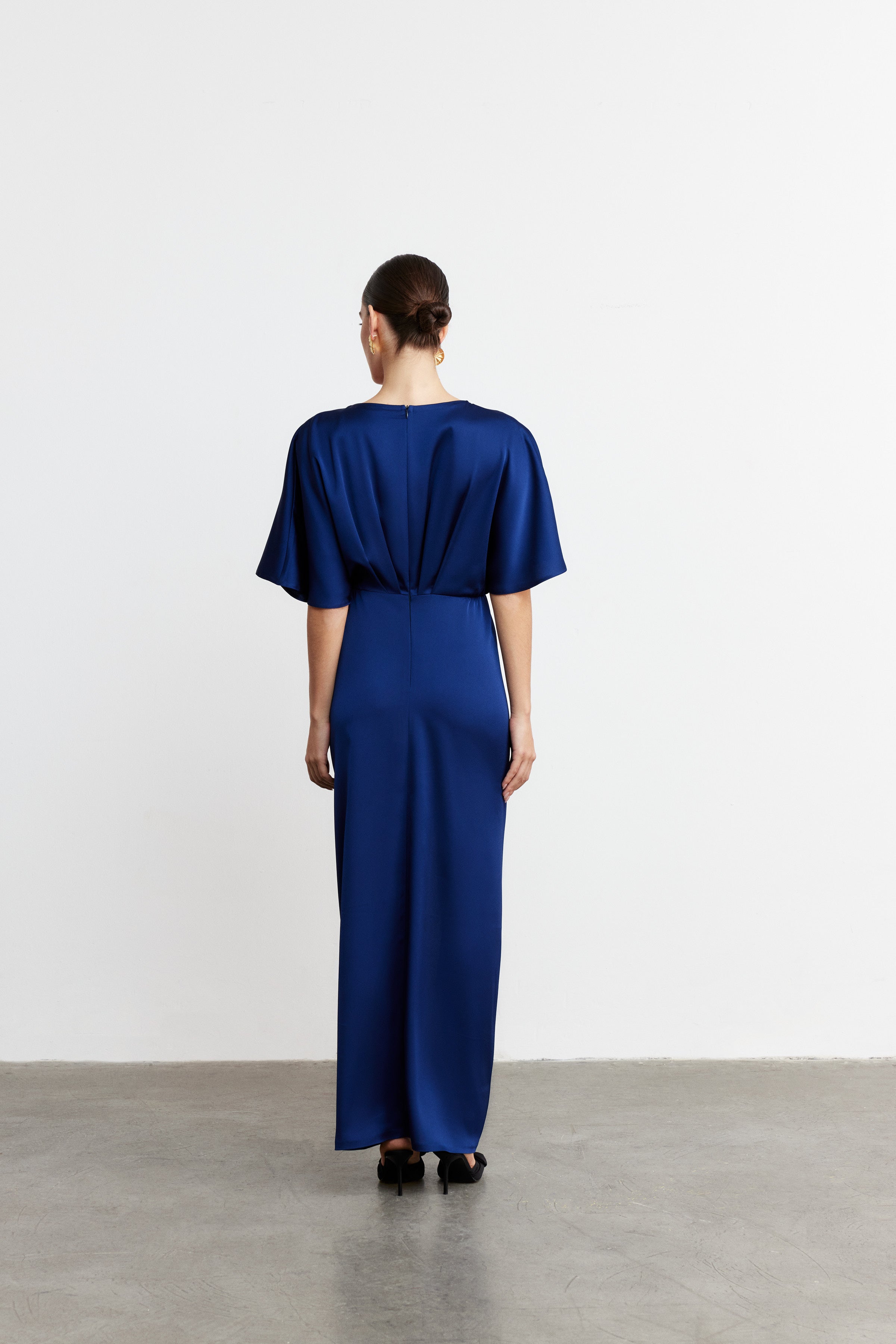 BOWIE FİYONK DETAYLI SATEN ELBİSE | LACİVERT