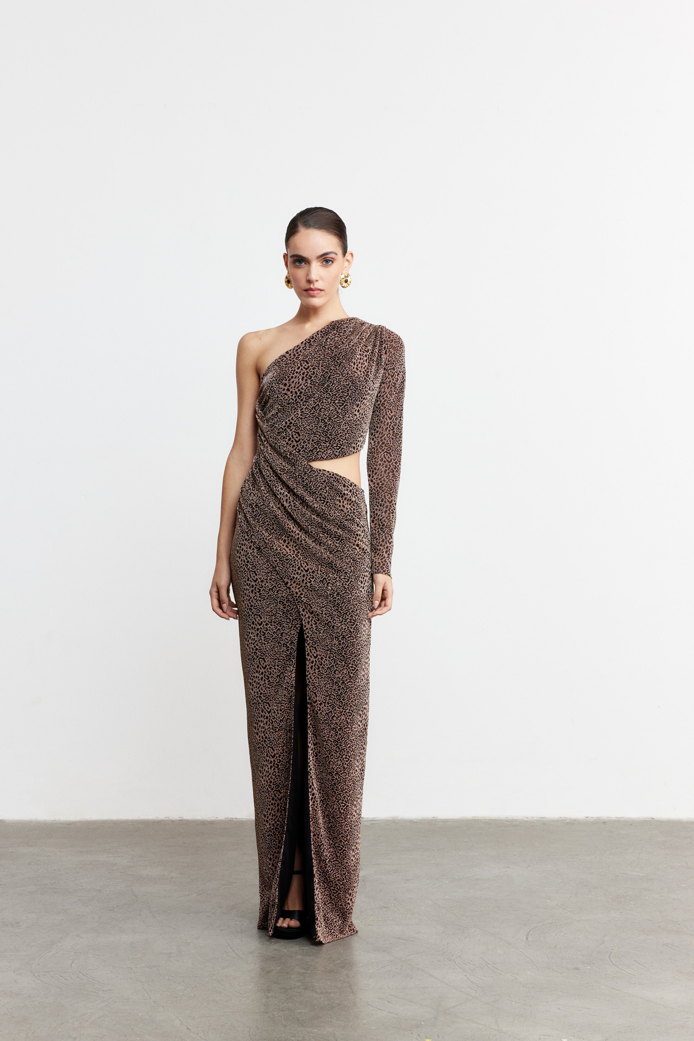 MONIQUE ANIMAL PRINT CUT-OUT ELBİSE | GOLD-SİYAH