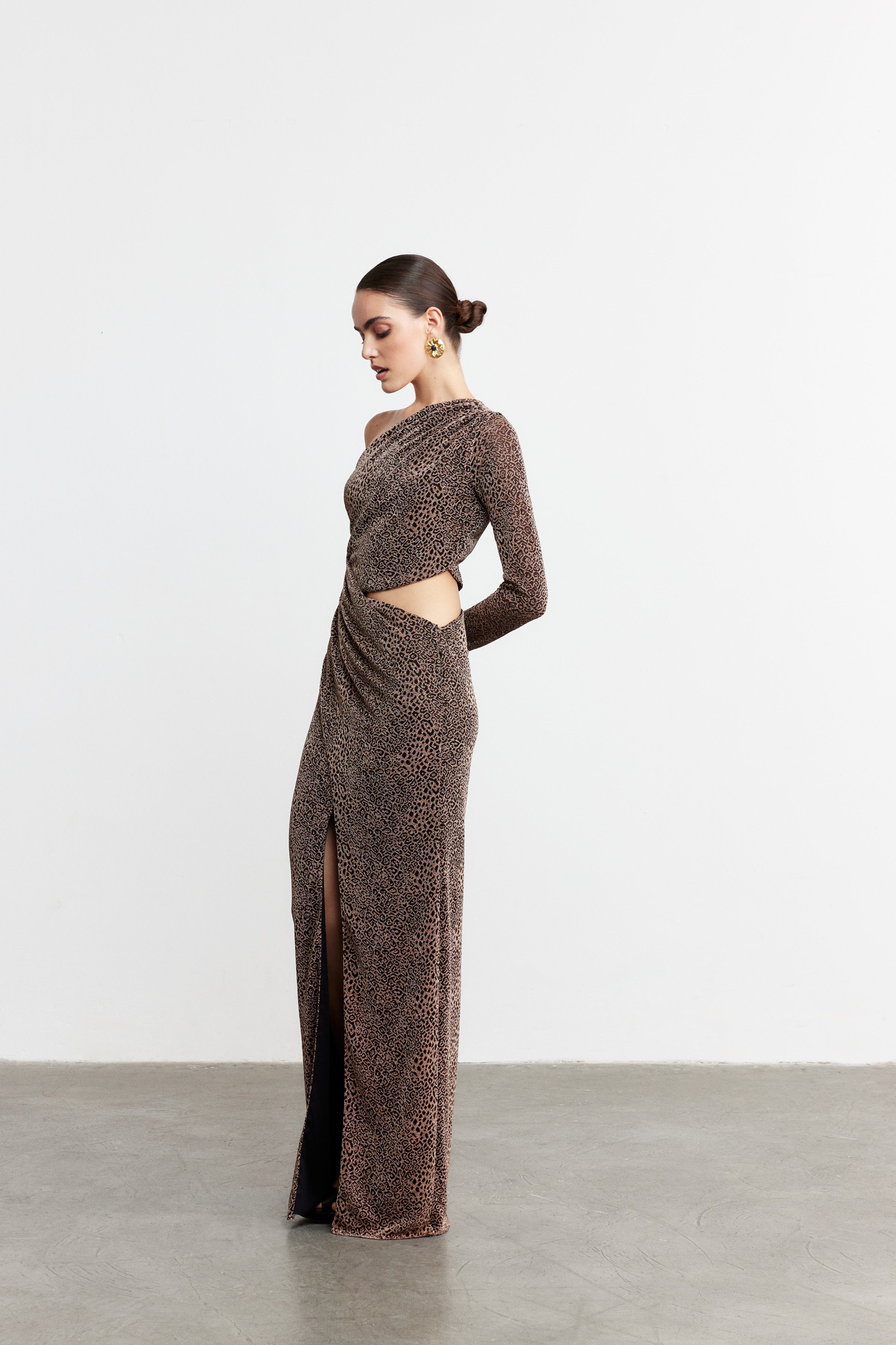 MONIQUE ANIMAL PRINT CUT-OUT ELBİSE | GOLD-SİYAH