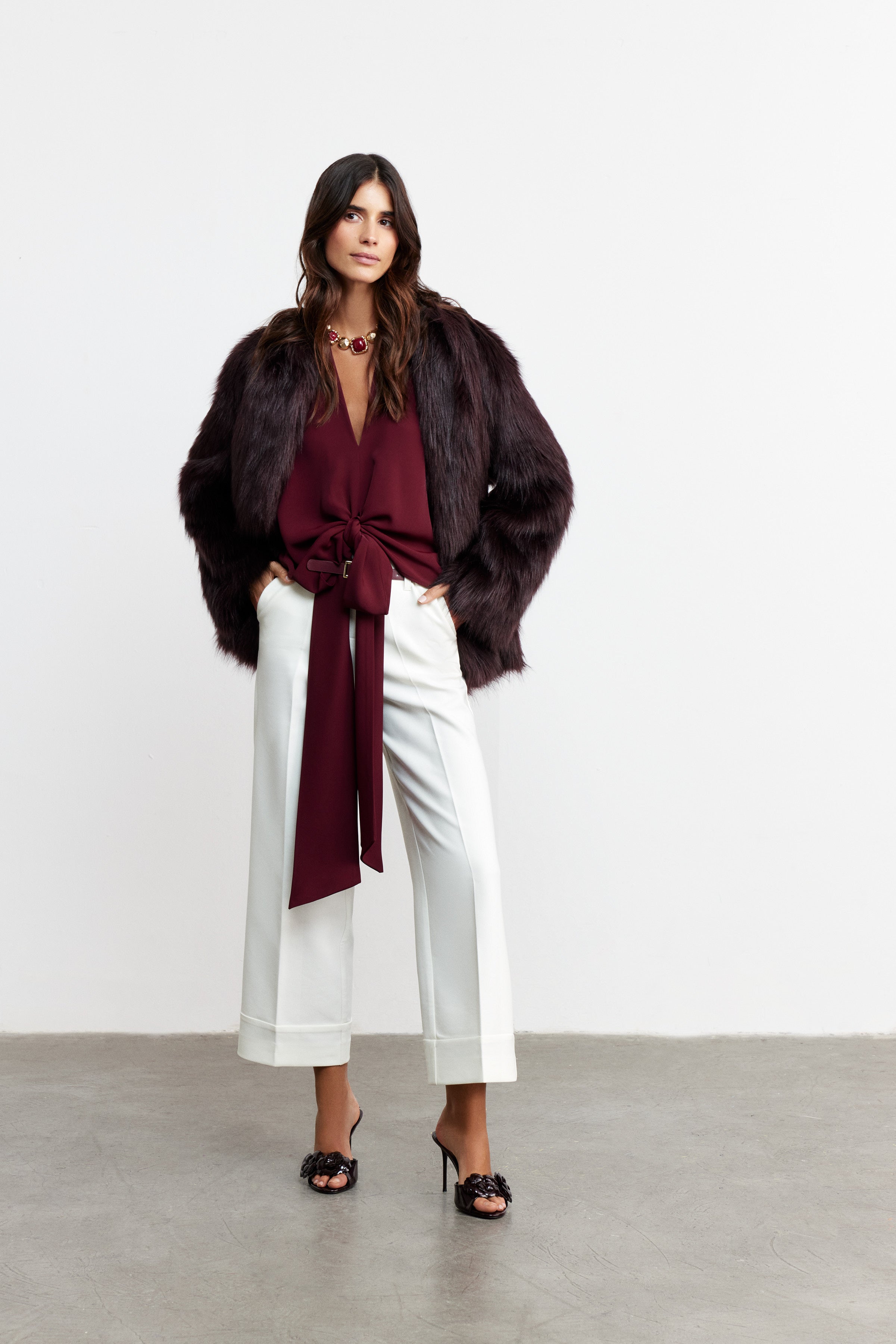 RIBBON İPEK TUŞELİ BLUZ | VİŞNE