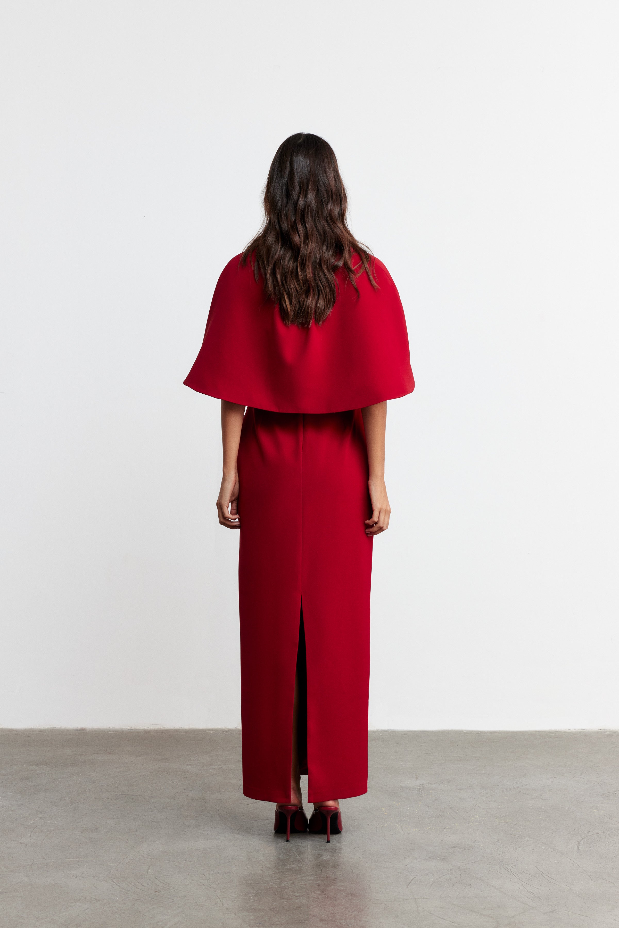 DUO KALP YAKA ELBİSE & PELERİN | KOYU KIRMIZI