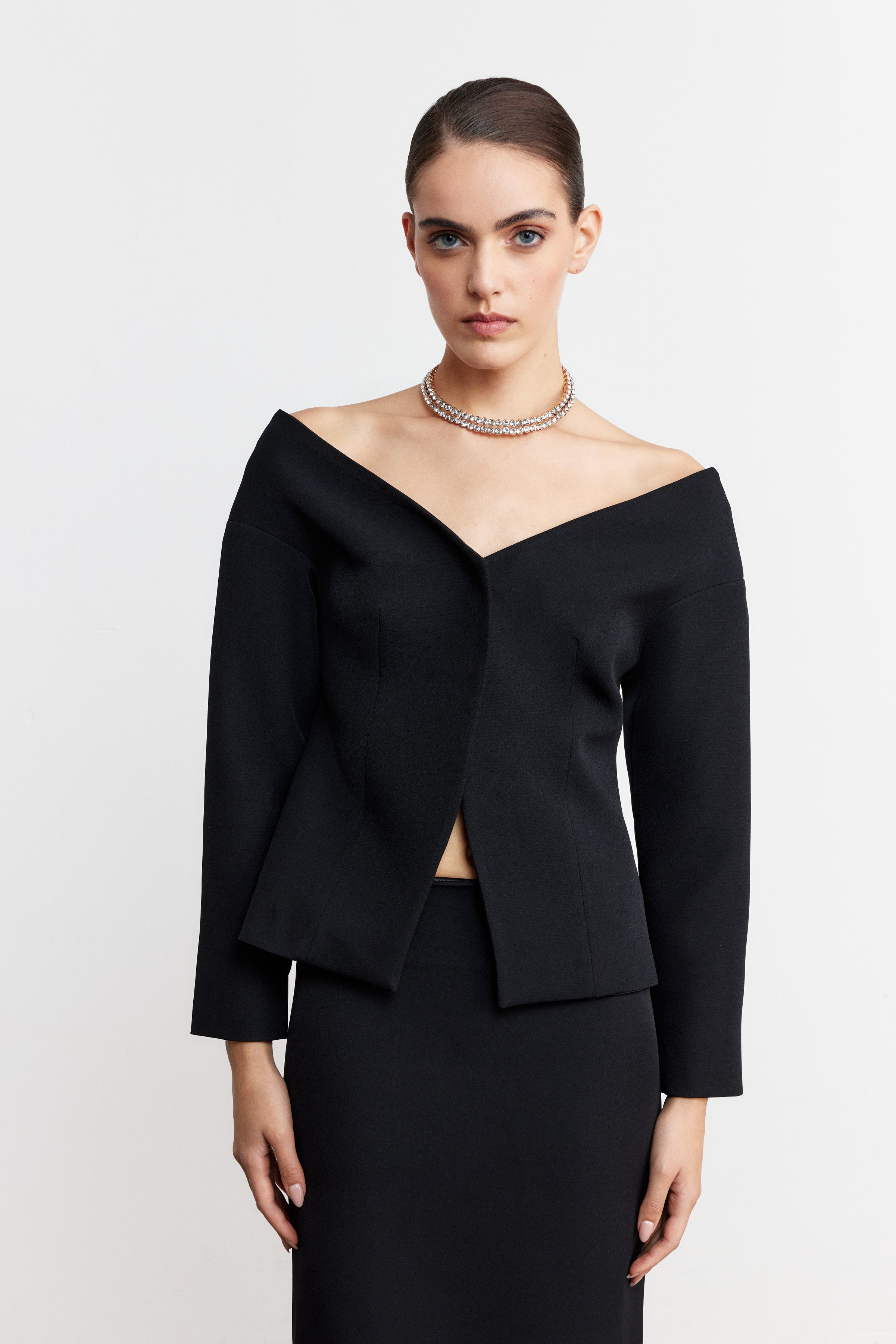 LIORA OFF-SHOULDER MİNİMAL CEKET | SİYAH