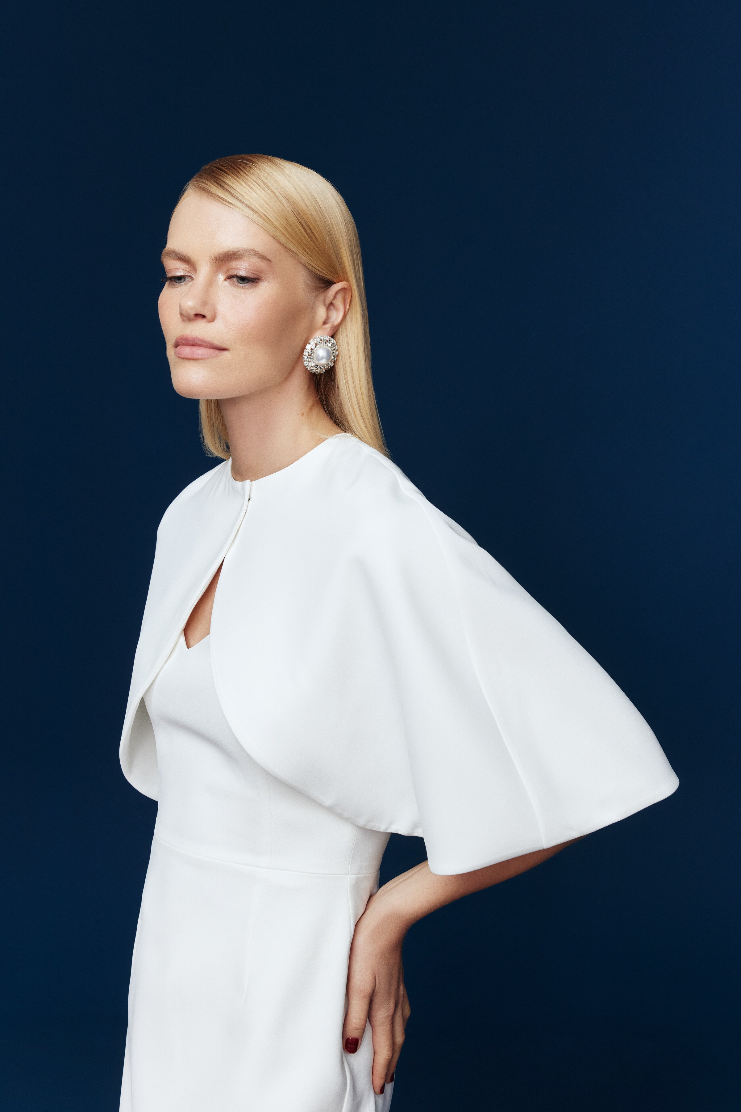 DUO KALP YAKA ELBİSE & PELERİN | BEYAZ