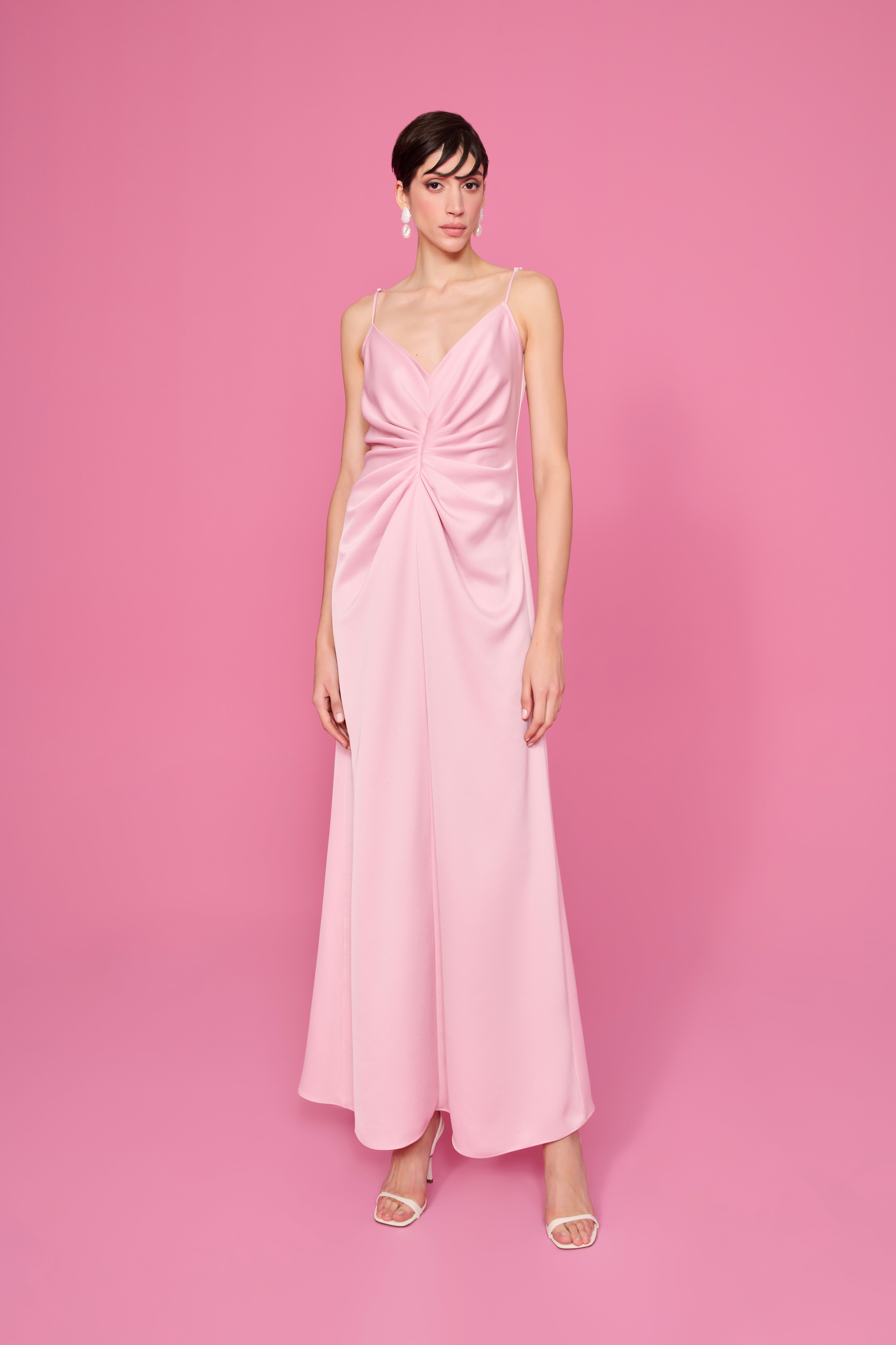 BELINDA PİLELİ SLIP SATEN ELBİSE | PASTEL PEMBE