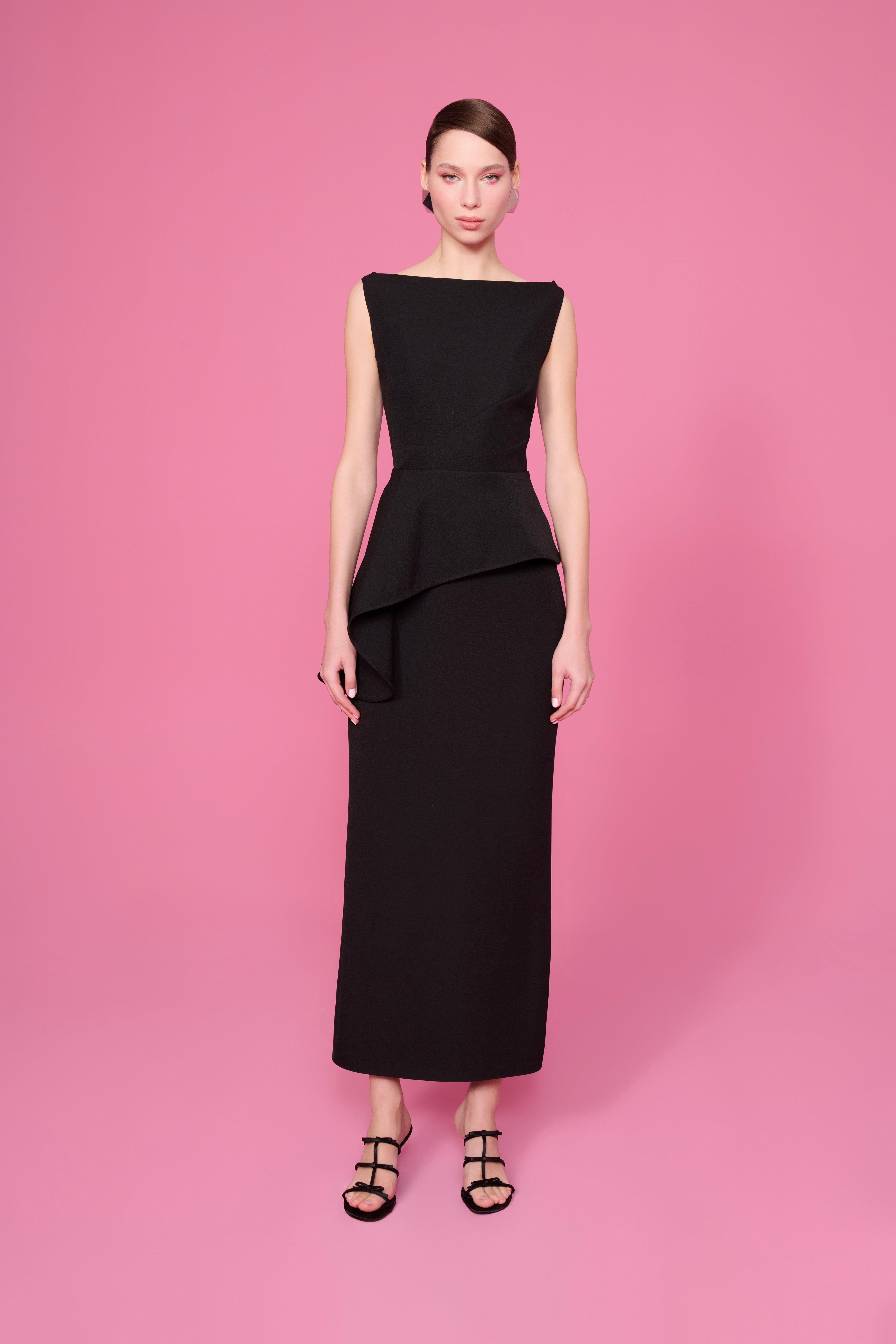 BIANCA PEPLUM DETAYLI MİDİ ELBİSE | SİYAH