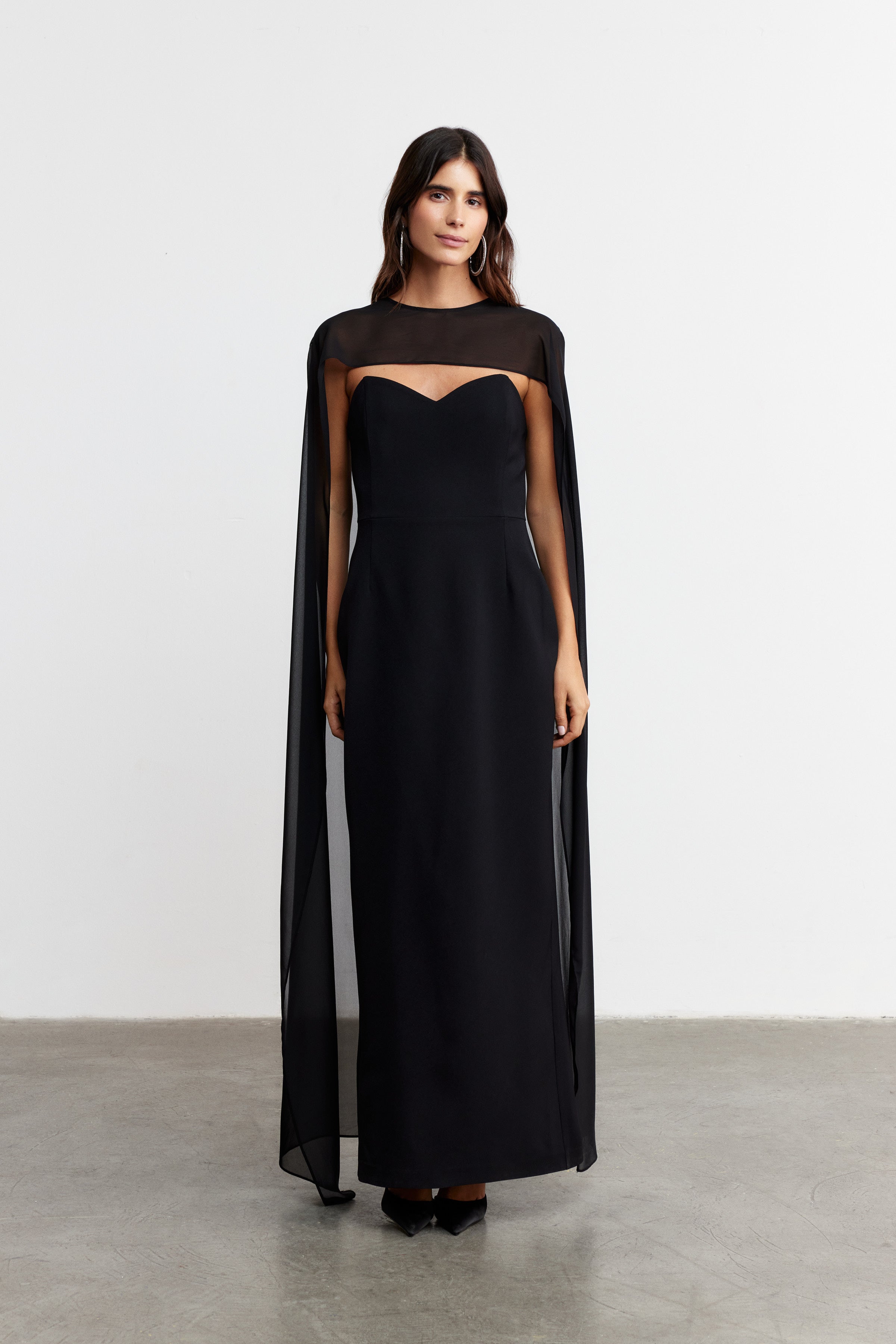 HARMONIE KALP YAKA ELBİSE & ŞİFON PELERİN | SİYAH