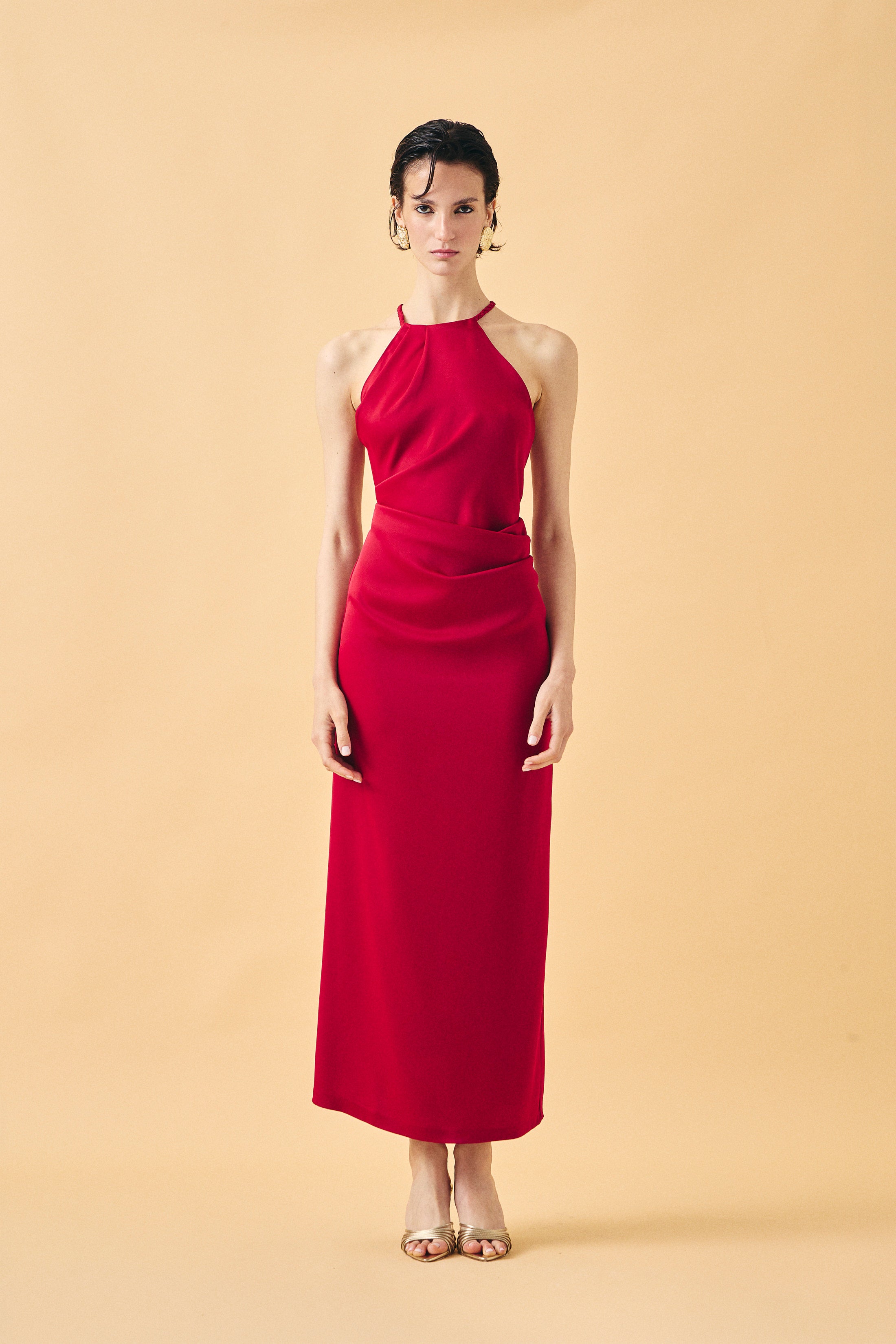 SERAPHINE MUSE SATEN ELBİSE | MERLOT KIRMIZI