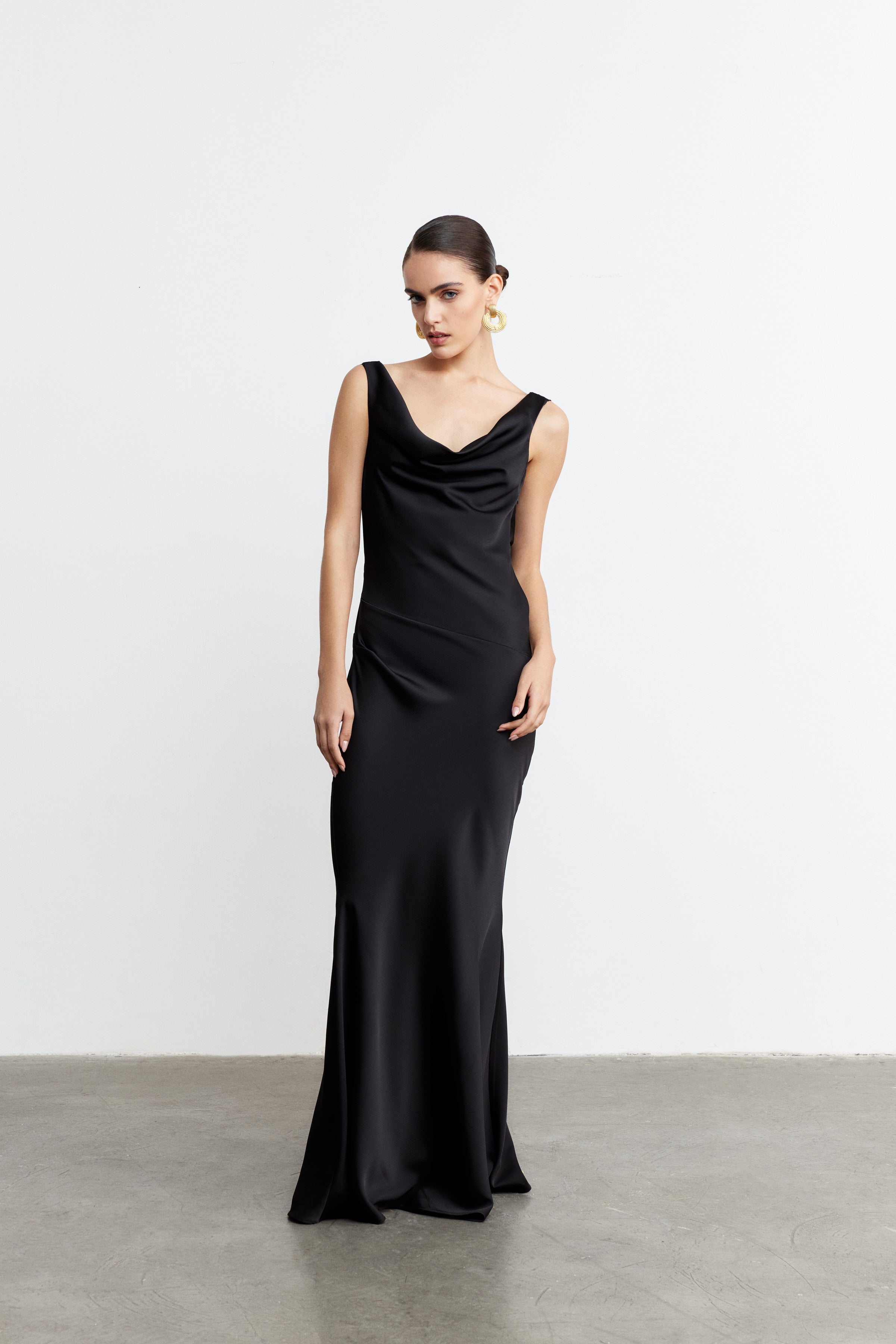 VIVIENNE DRAPELİ SATEN ELBİSE | SİYAH