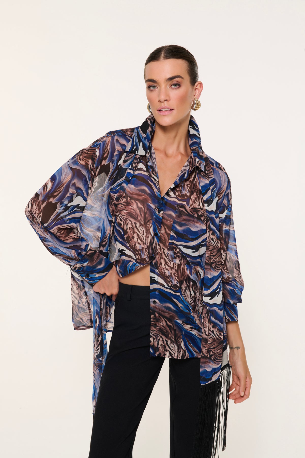 ANIMAL PRINT İPEK ŞİFON GÖMLEK