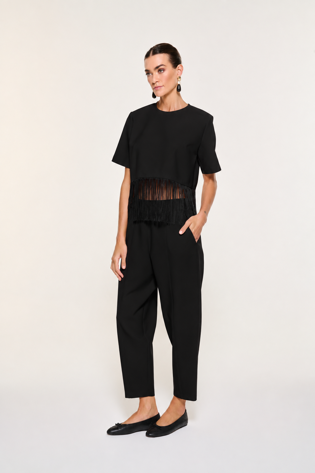 FLOW PÜSKÜLLÜ DOKUMA BLUZ | SİYAH