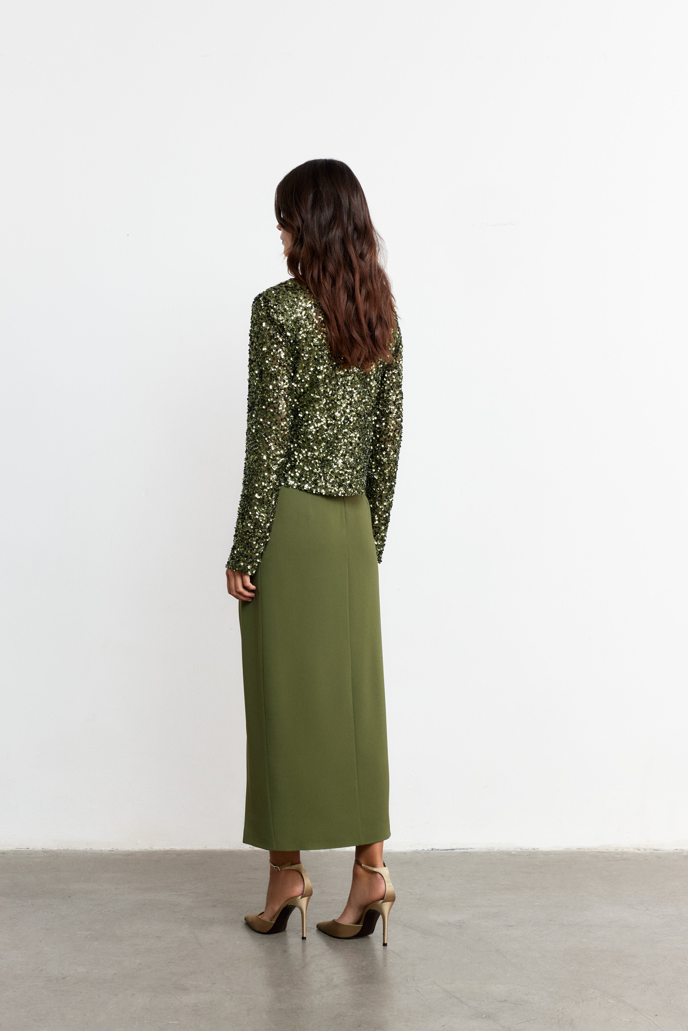 LUNA BAĞLAMALI PAYET BLUZ | HAKİ