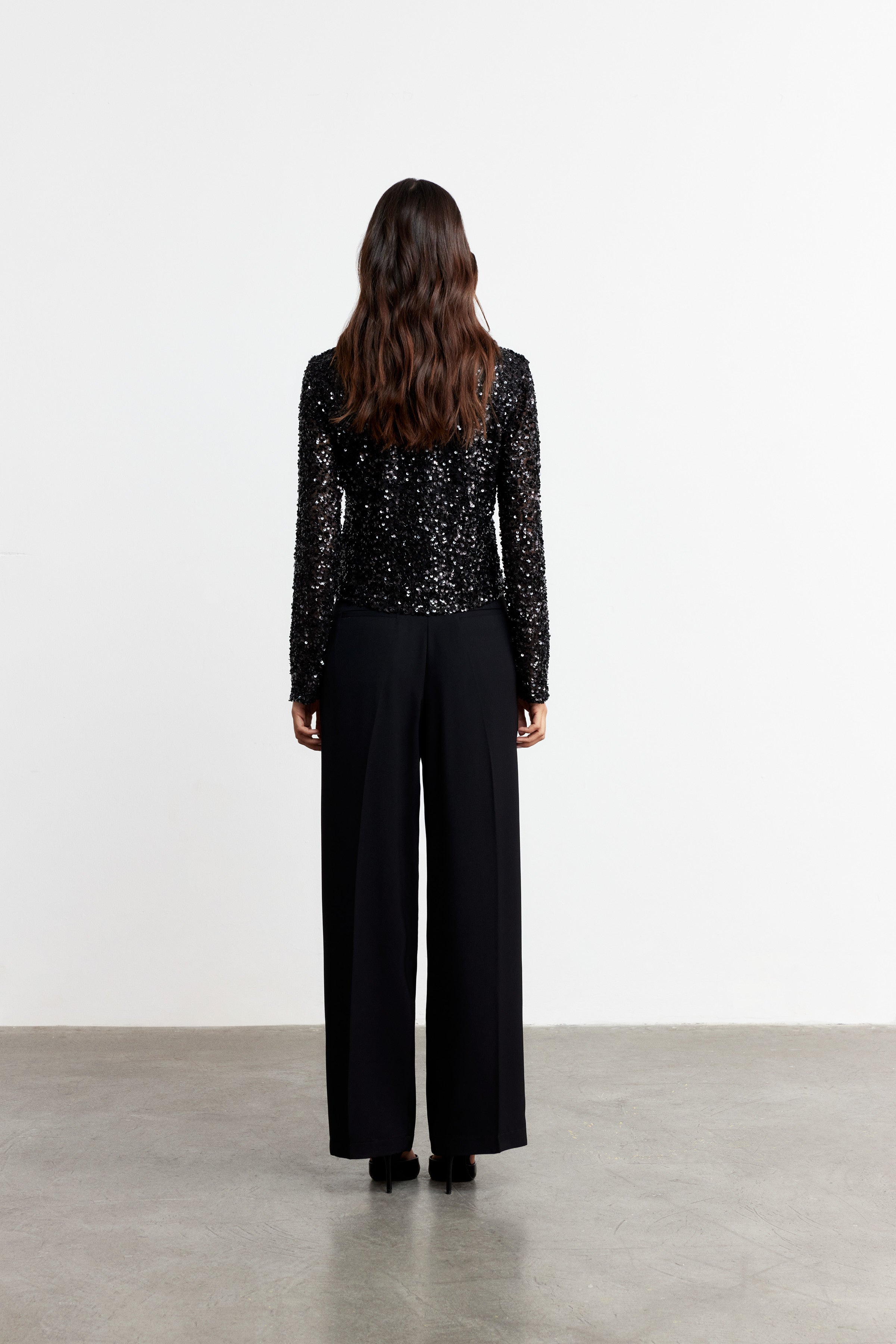 LUNA BAĞLAMALI PAYET BLUZ | SİYAH