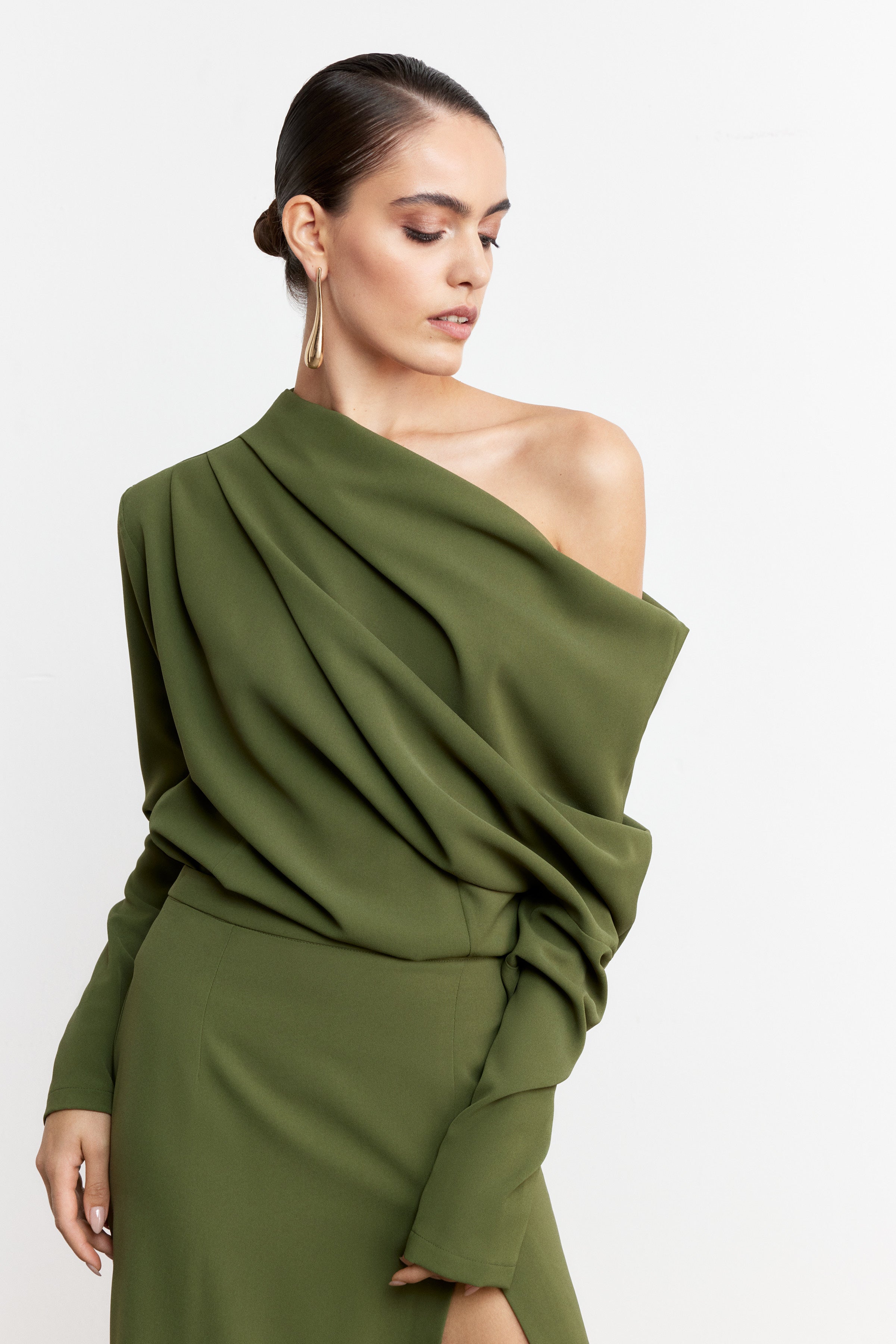 SOPHIA DRAPELİ TASARIM BLUZ | HAKİ