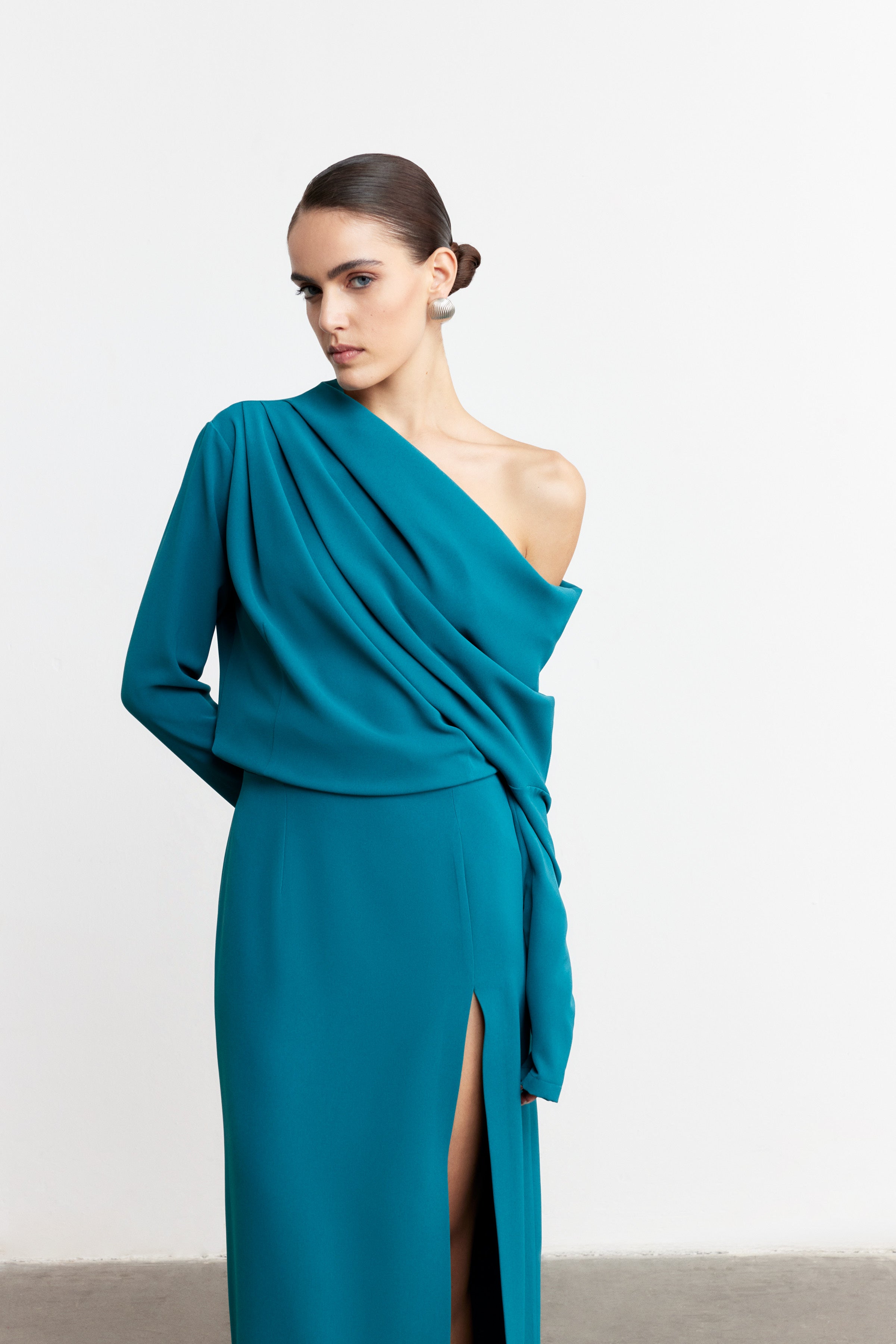 SOPHIA DRAPELİ TASARIM BLUZ | PETROL MAVİ