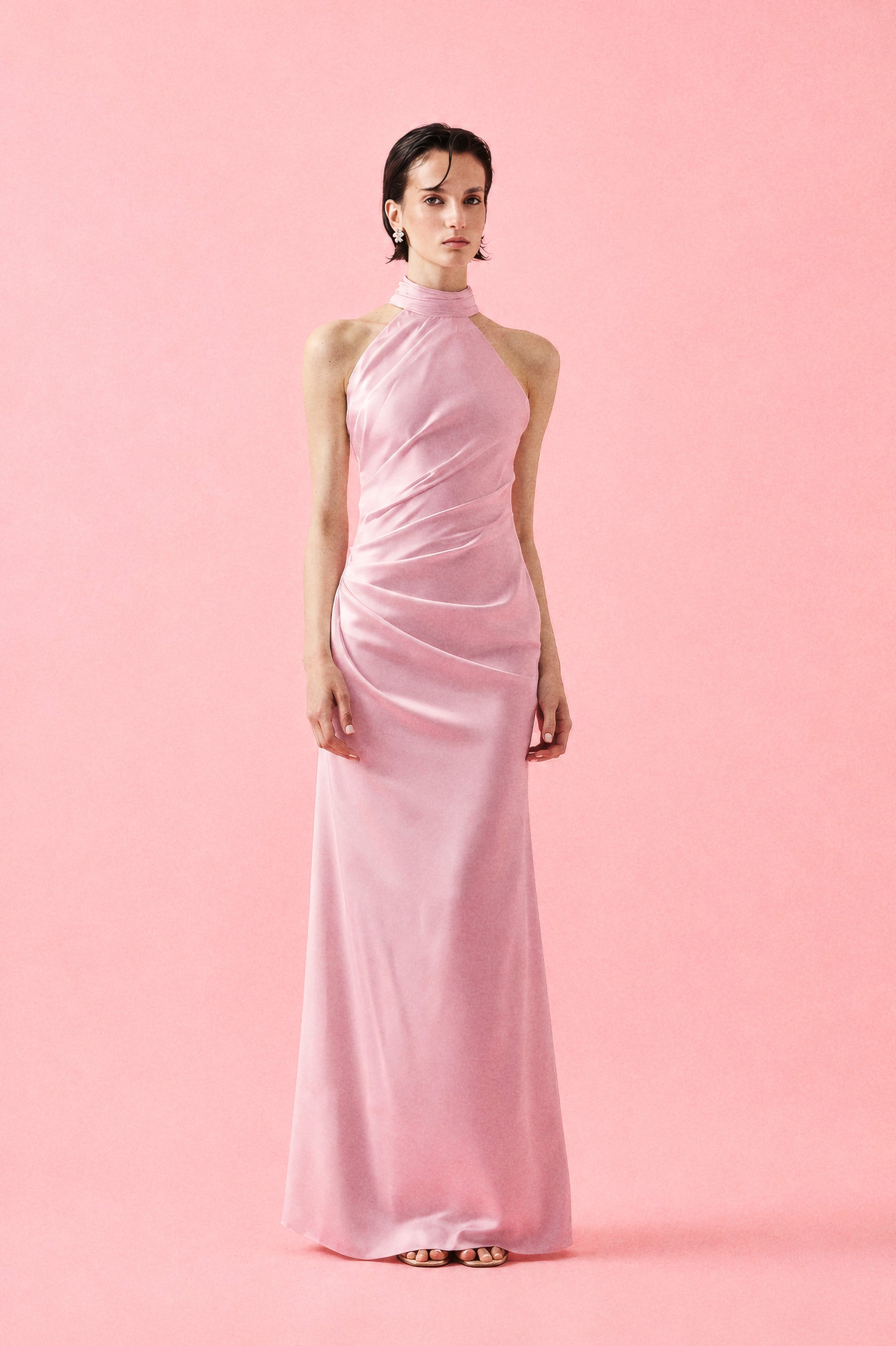 IVORY ÉTOILE BLUSH PEMBE SATEN ELBİSE