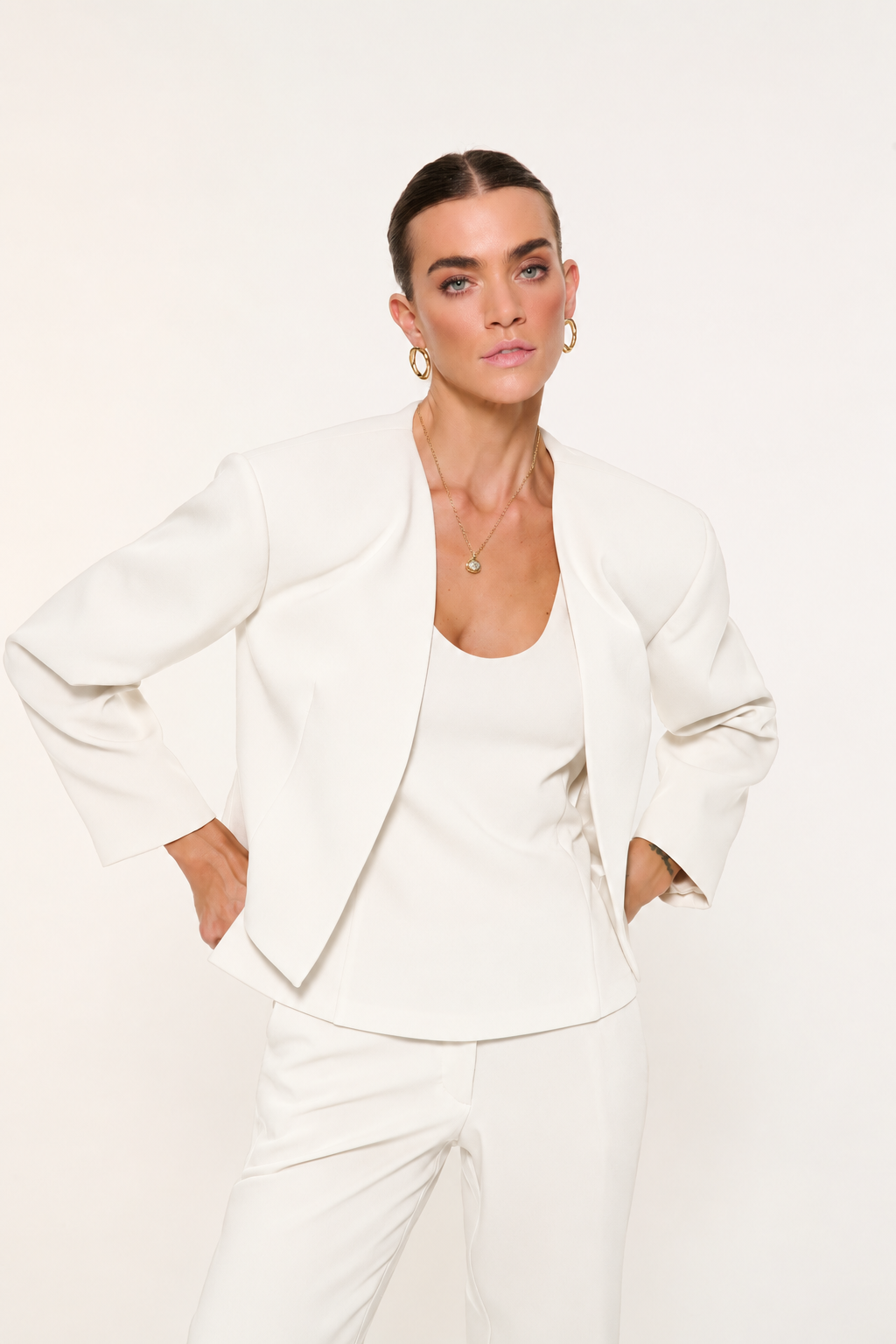 AMELIE YARI CROP CEKET | BEYAZ