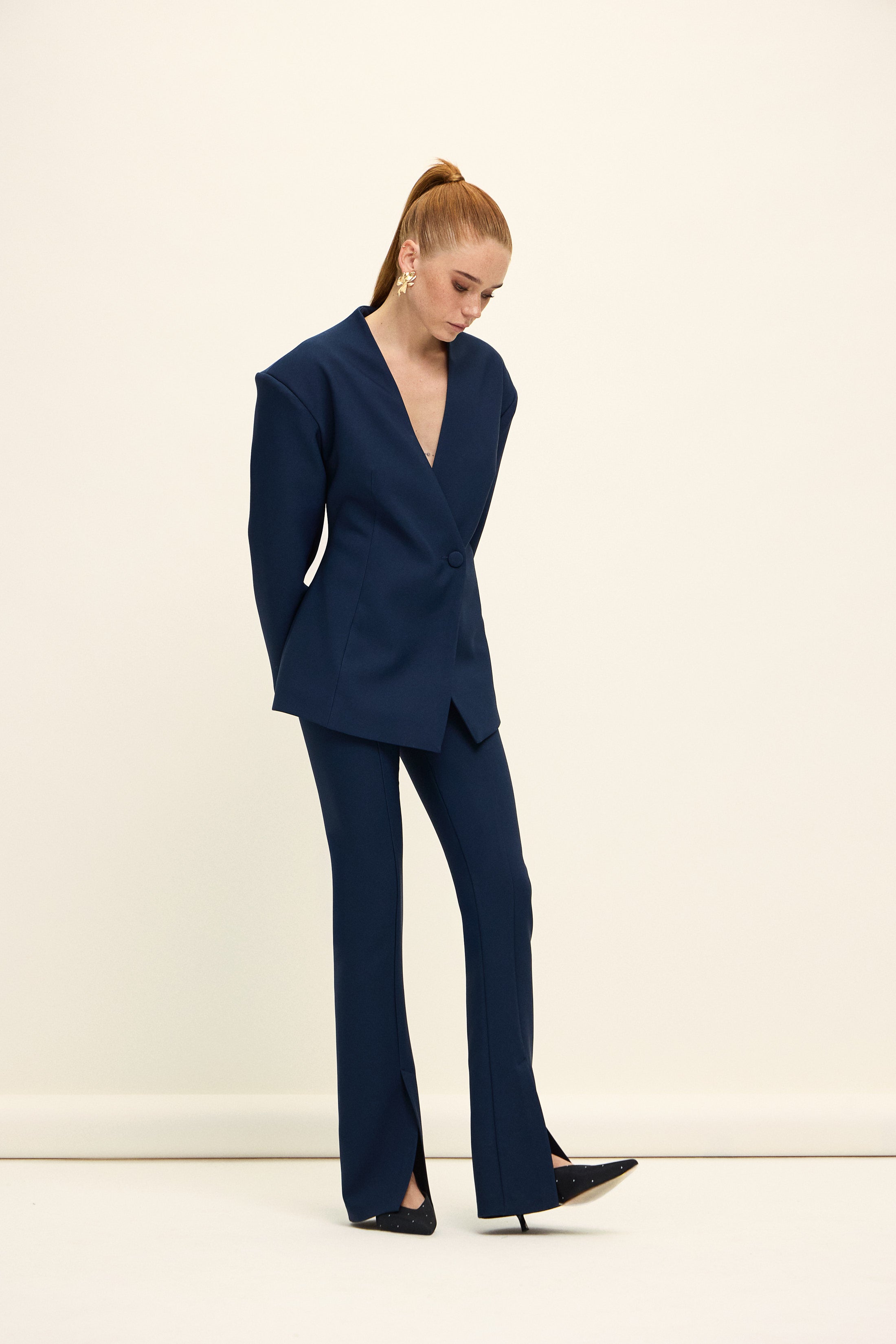 MERLOT KRUVAZE GENİŞ OMUZ BLAZER | LACİVERT