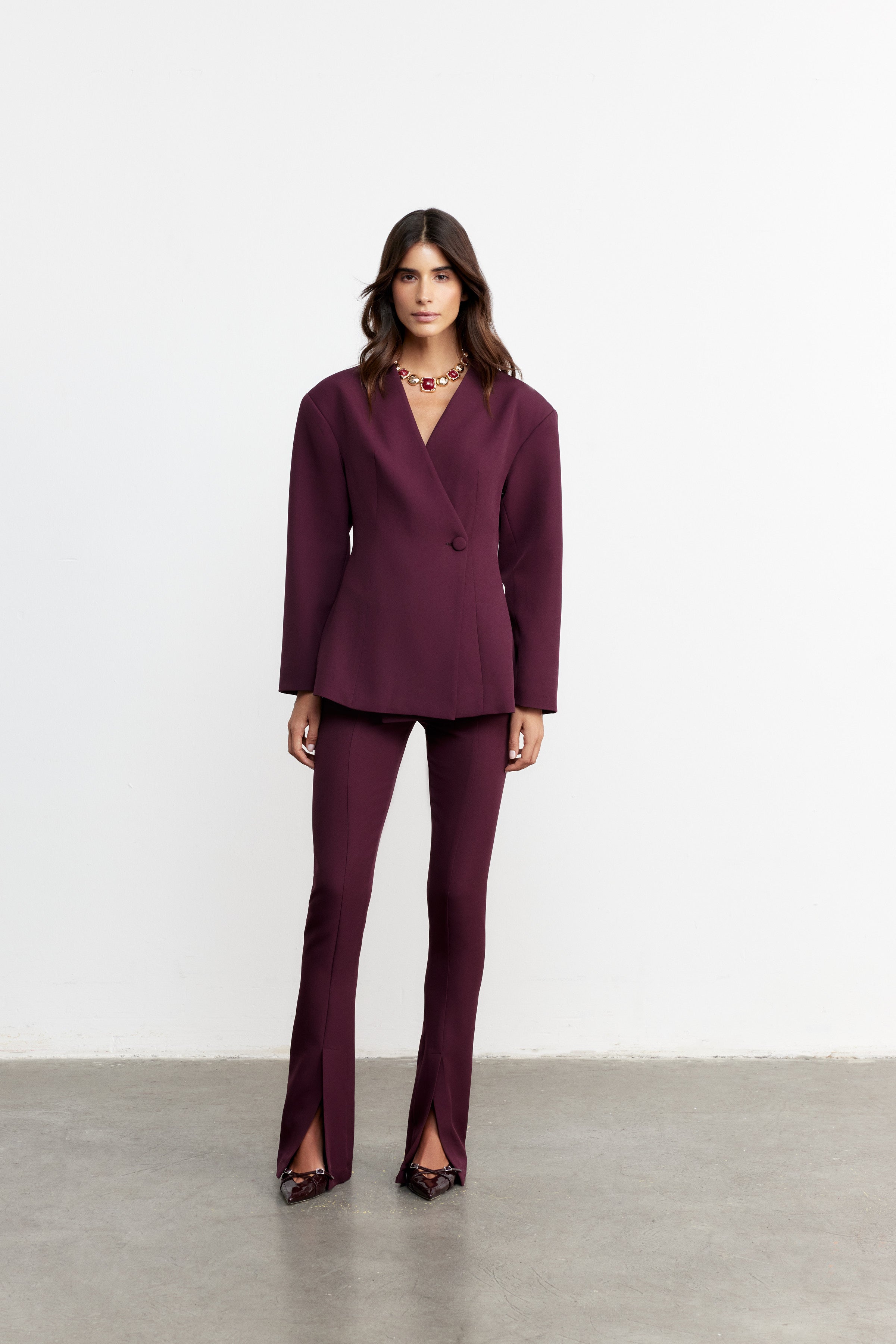 MERLOT KRUVAZE GENİŞ OMUZ BLAZER | VİŞNE