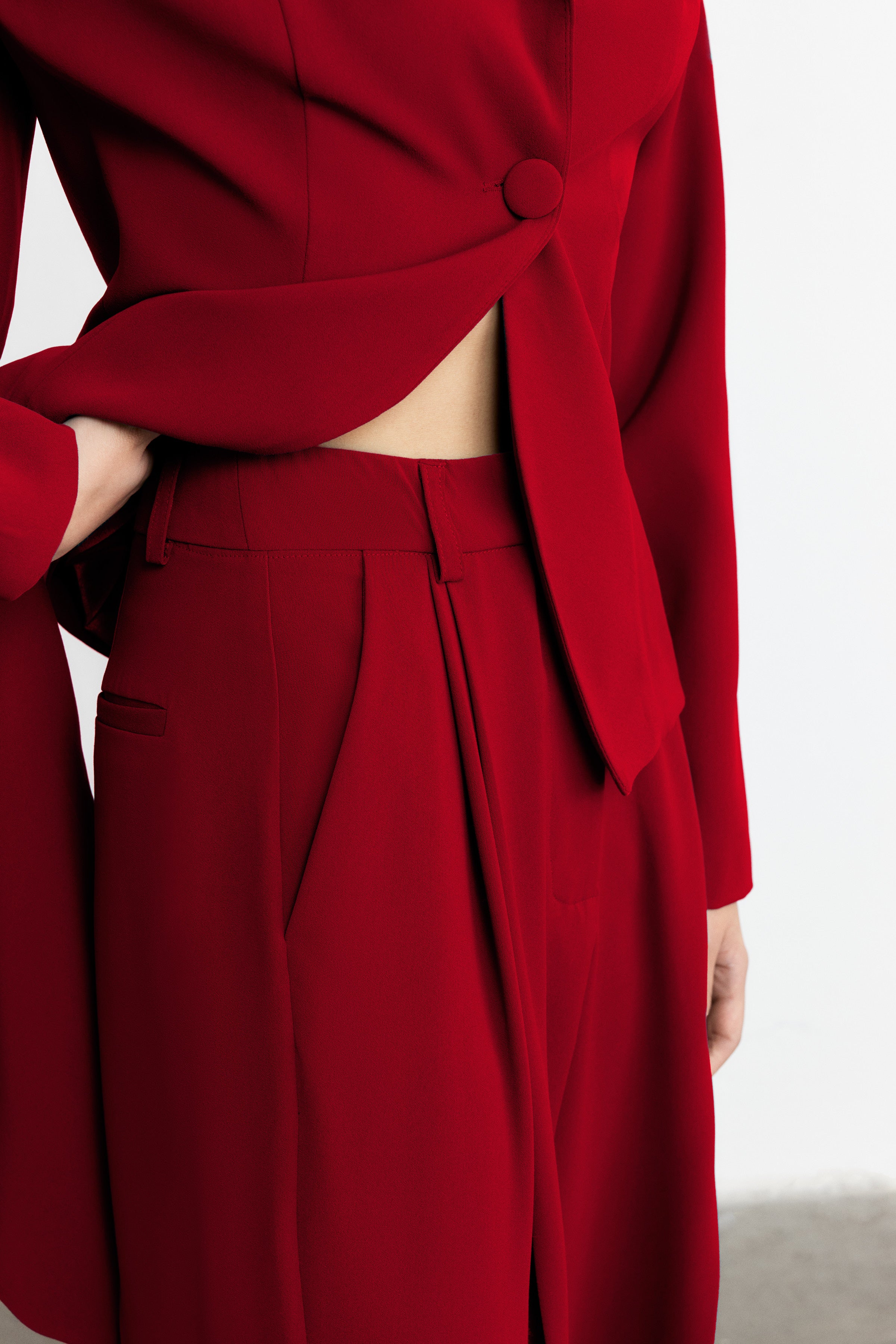 JONES PİLELİ FLOW WIDE-LEG PANTOLON | KOYU KIRMIZI