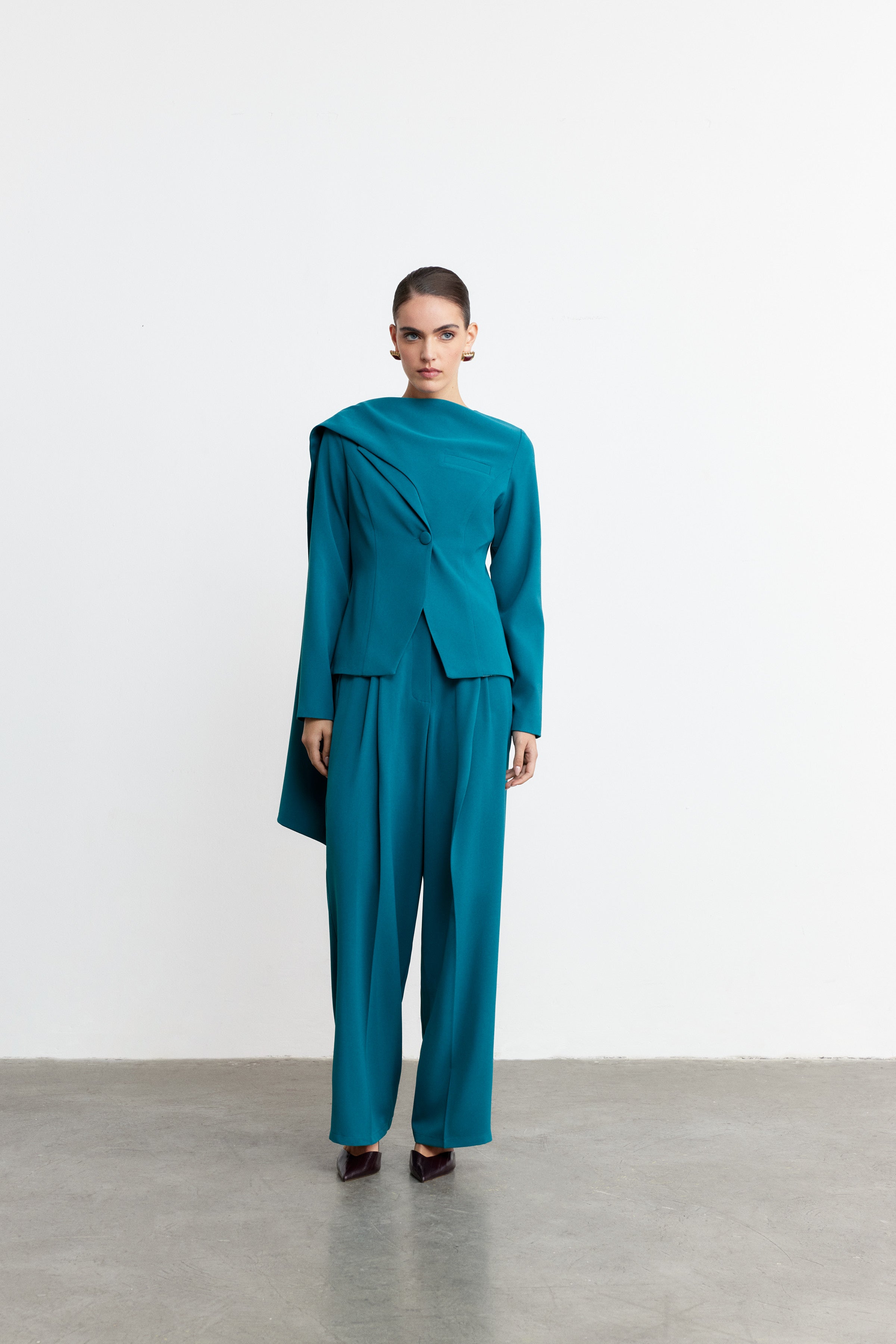 JONES PİLELİ FLOW WIDE-LEG PANTOLON | PETROL MAVİ