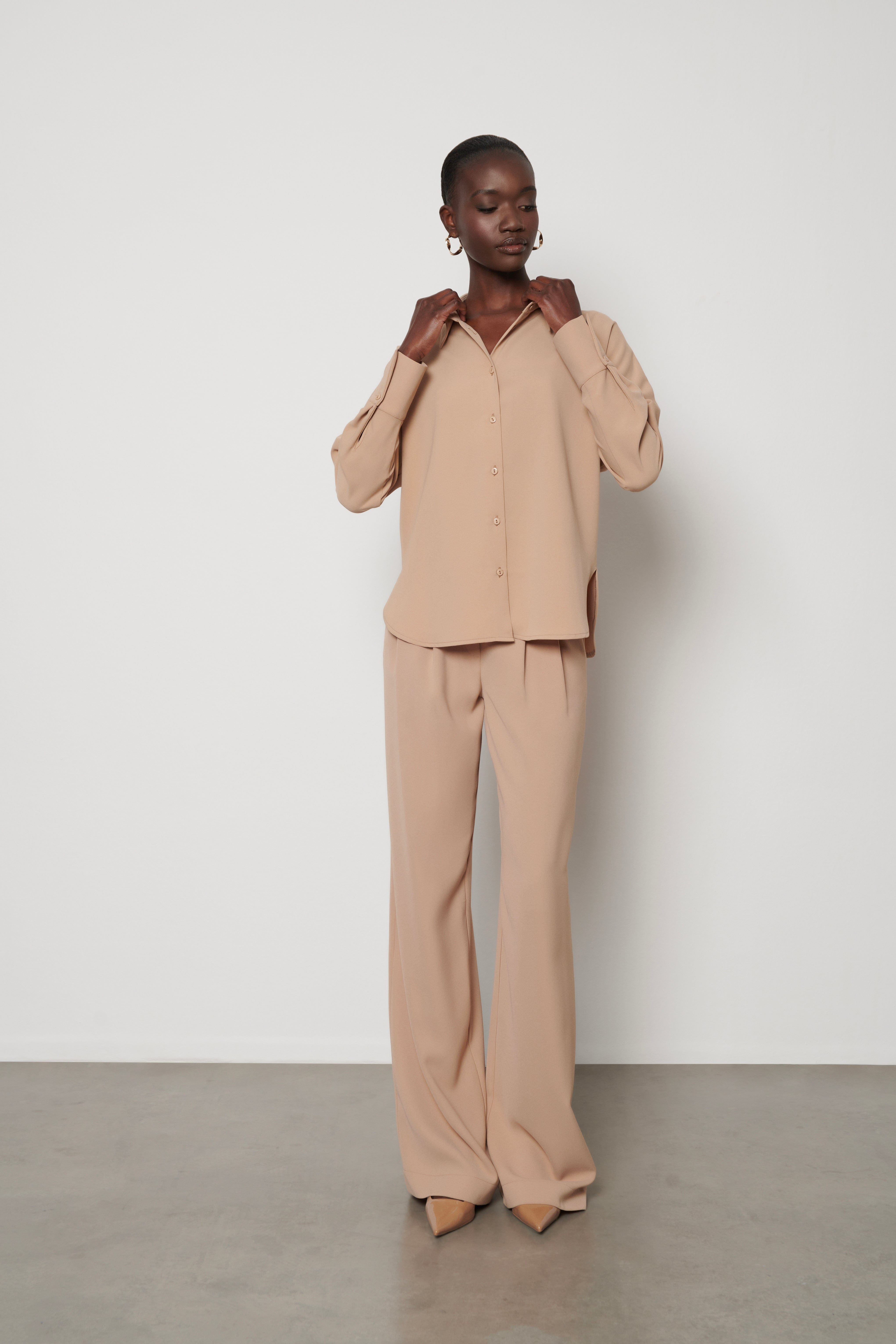 Pleated palazzo trousers Color brownish green - RESERVED - 3413T-78X